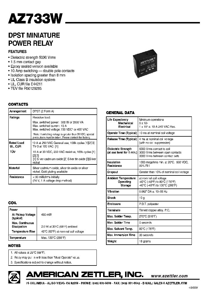 AZ733W-2A-3DE_4457934.PDF Datasheet