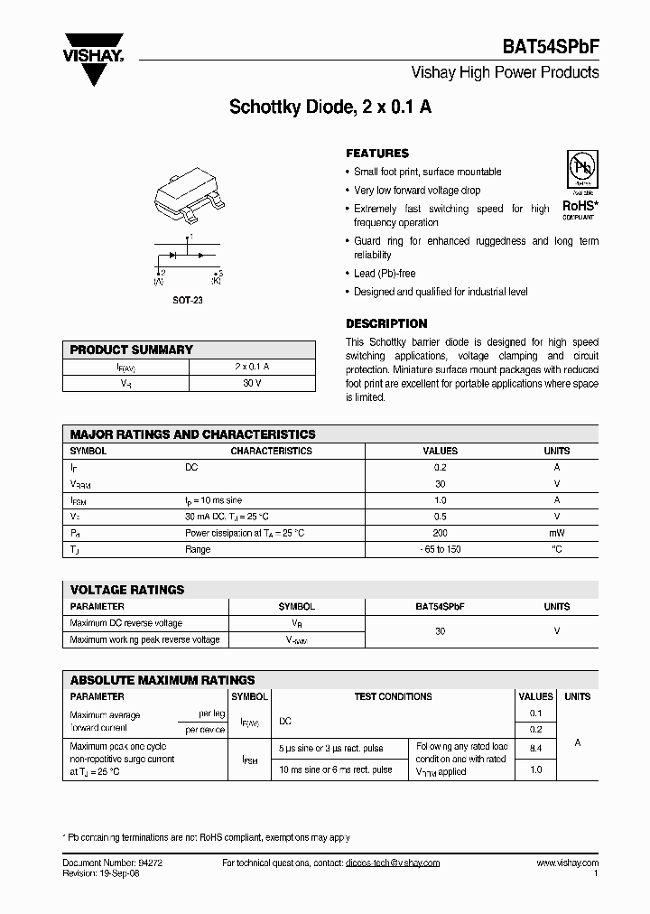 BAT54SPBF_4620763.PDF Datasheet