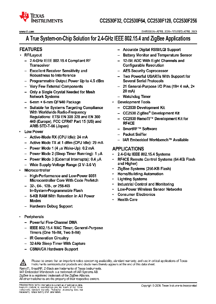 CC2530F64RHAR_4548605.PDF Datasheet
