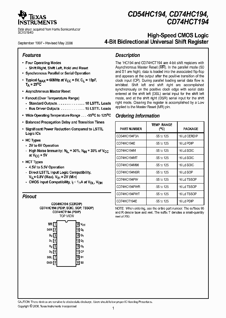 CD74HCT194_4249267.PDF Datasheet