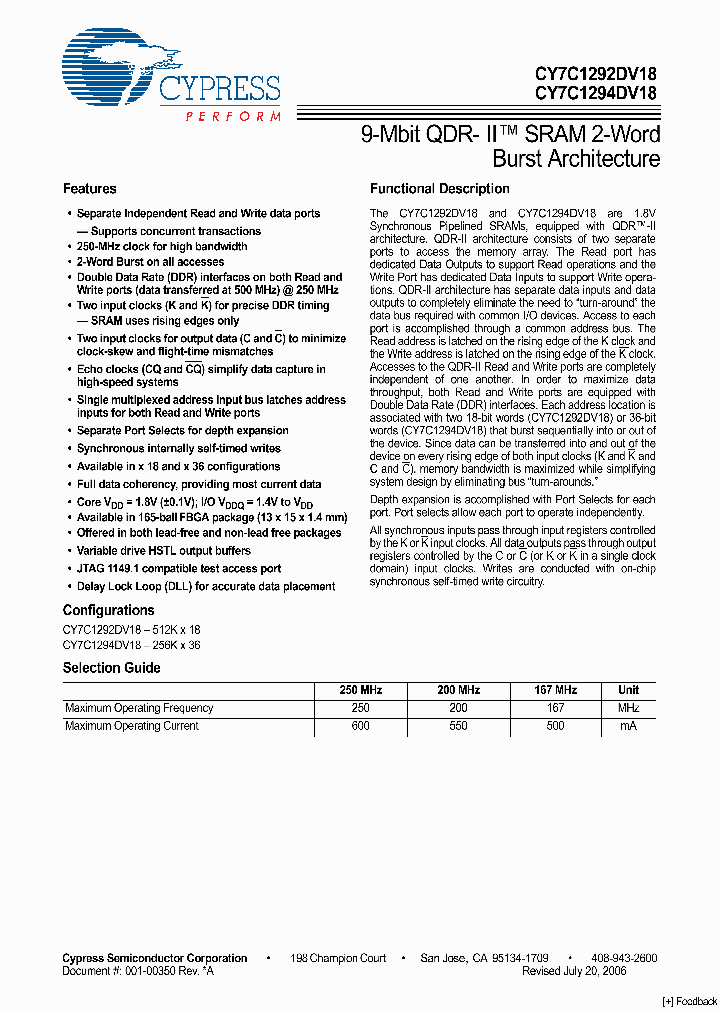 CY7C1292DV18-250BZC_4175716.PDF Datasheet