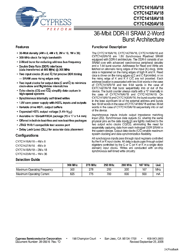CY7C1418AV18-167BZI_4862008.PDF Datasheet