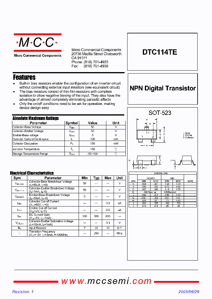 DTC114TE_4309732.PDF Datasheet