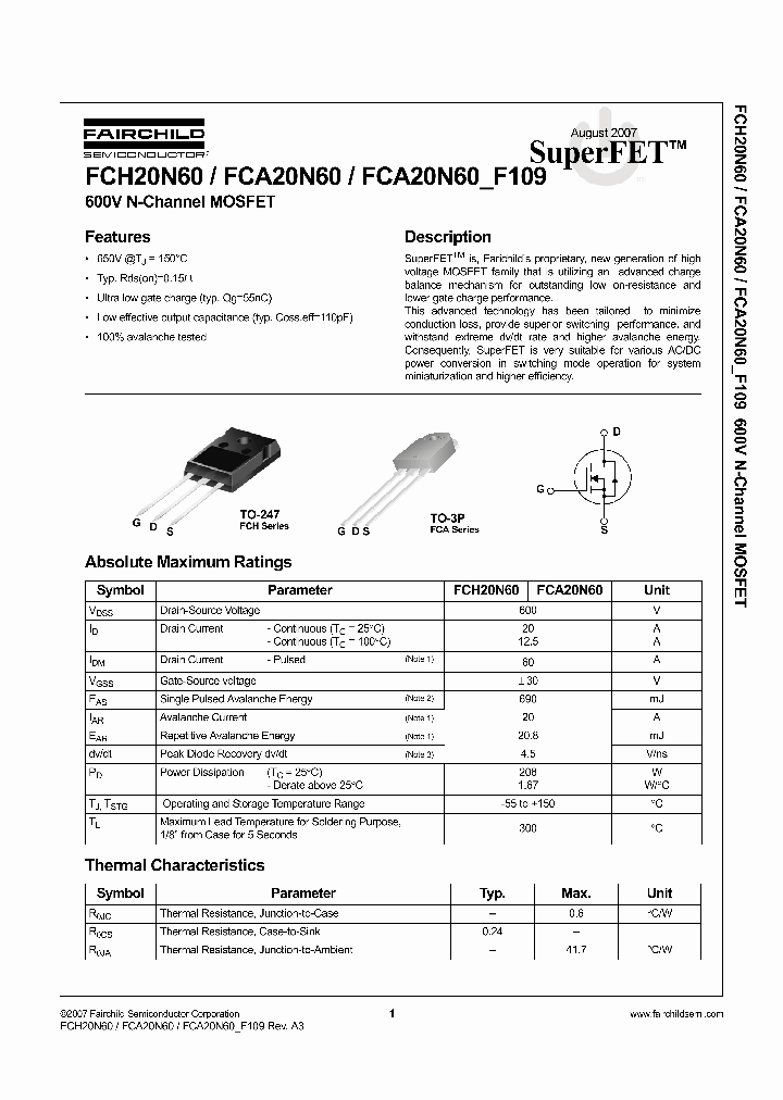 FCH20N6007_4338813.PDF Datasheet