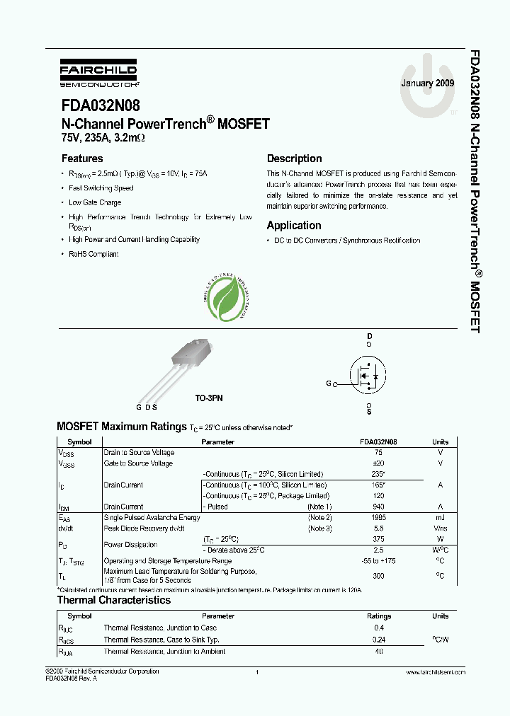 FDA032N08_4577618.PDF Datasheet