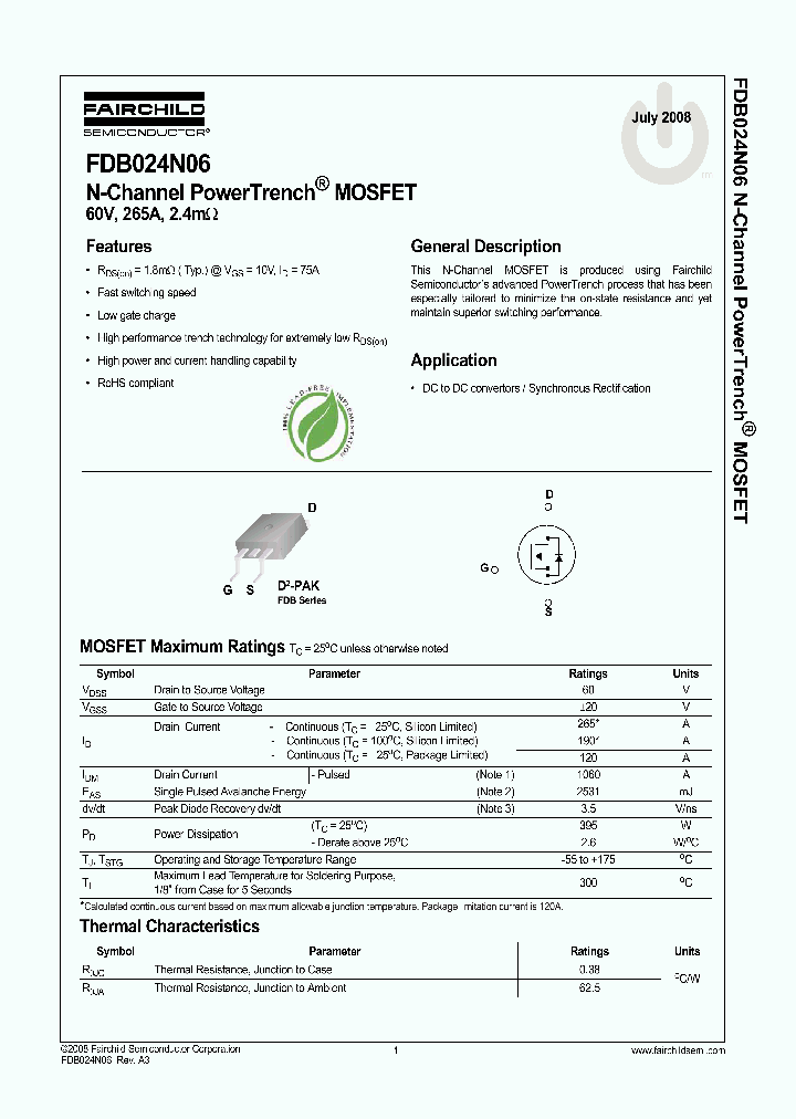 FDB024N06_4260313.PDF Datasheet