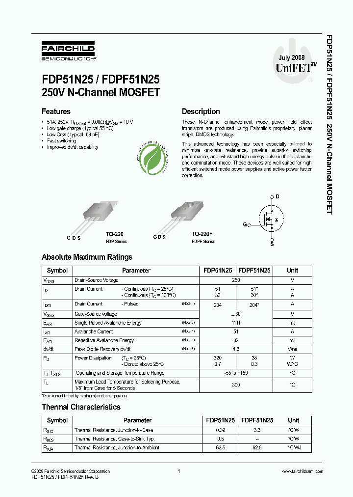 FDP51N25_4287295.PDF Datasheet