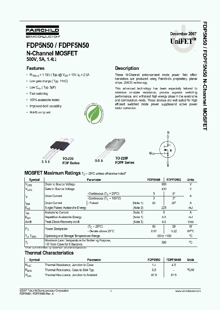 FDPF5N50_4439422.PDF Datasheet