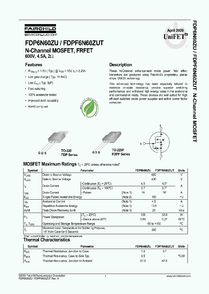 FDPF6N60ZUT_4680366.PDF Datasheet