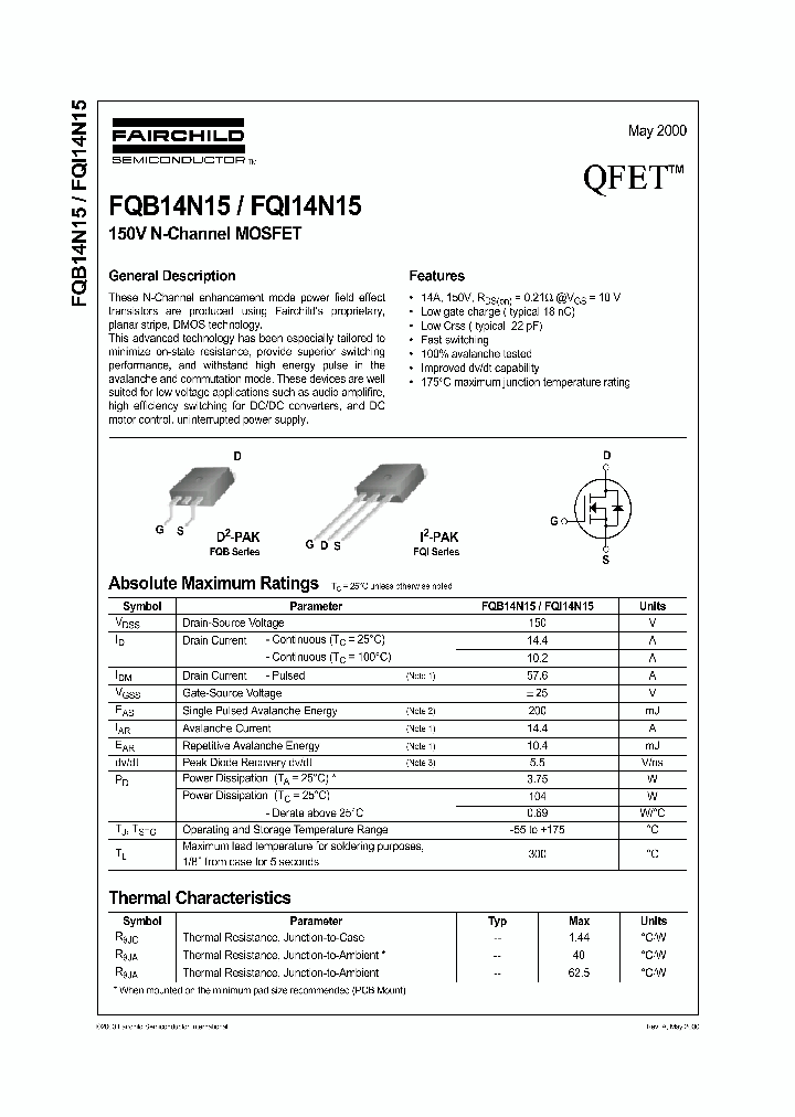 FQB14N15_4171609.PDF Datasheet