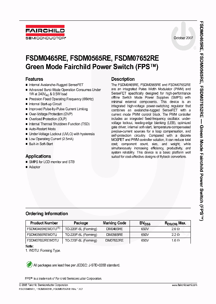 FSDM07652REWDTU_4603296.PDF Datasheet