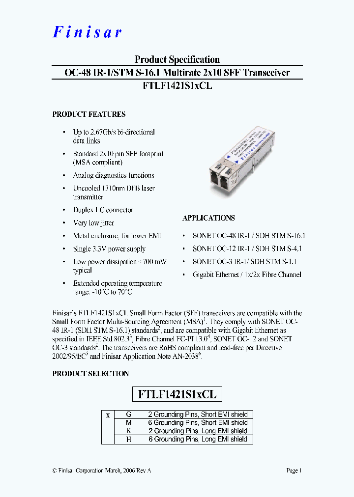 FTLF1421S1GCL_4617501.PDF Datasheet