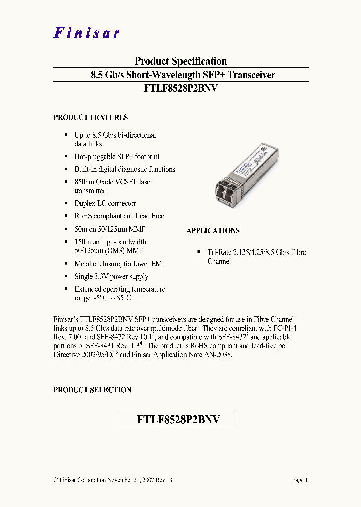 FTLF8528P2BNV_4623448.PDF Datasheet