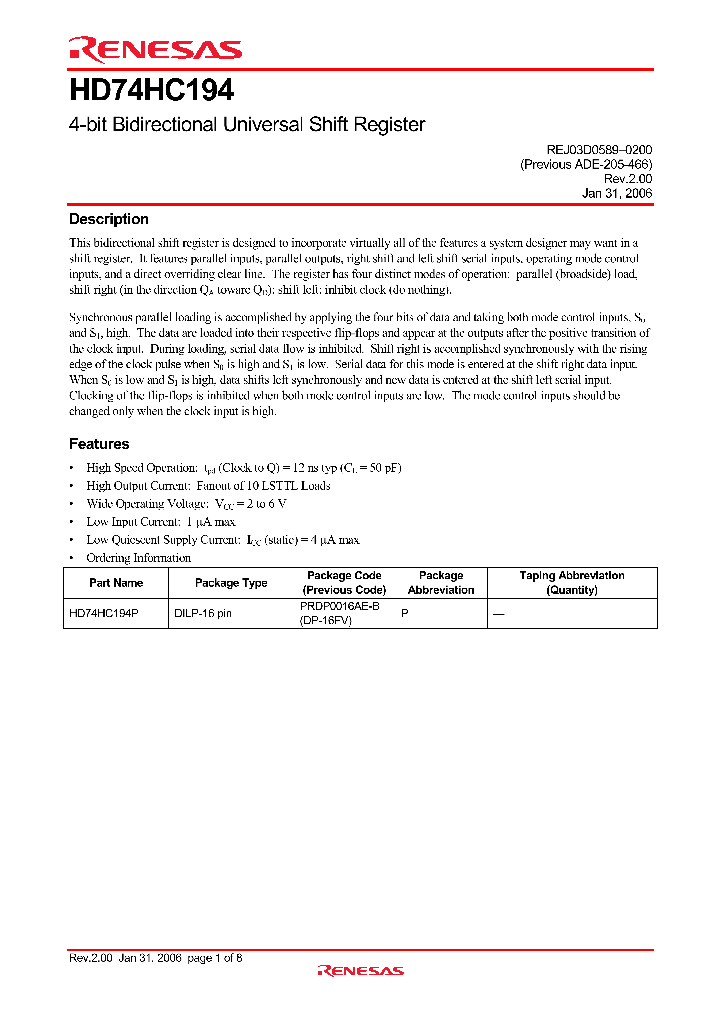 HD74HC194_4328675.PDF Datasheet
