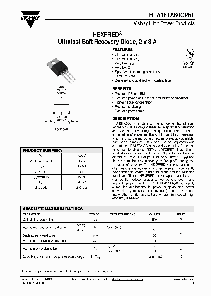 HFA16TA60CPBF_4250170.PDF Datasheet