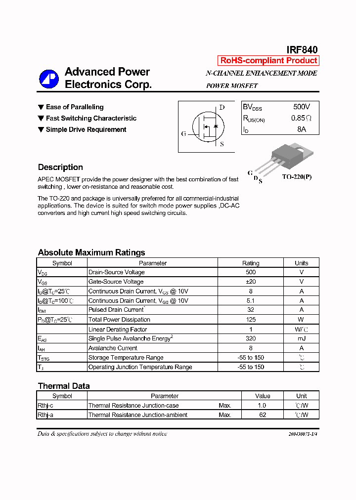 IRF840_4327995.PDF Datasheet