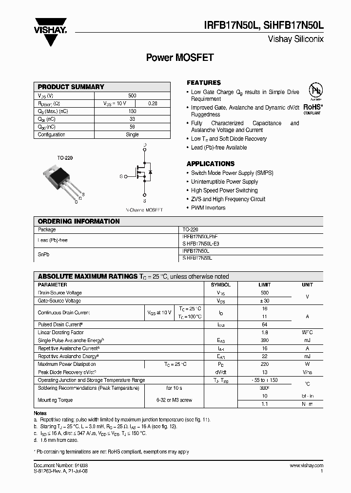 IRFB17N50L_4287640.PDF Datasheet