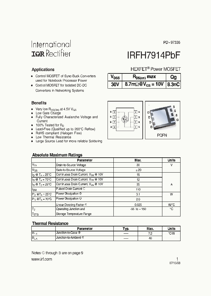 IRFH7914PBF_4565785.PDF Datasheet