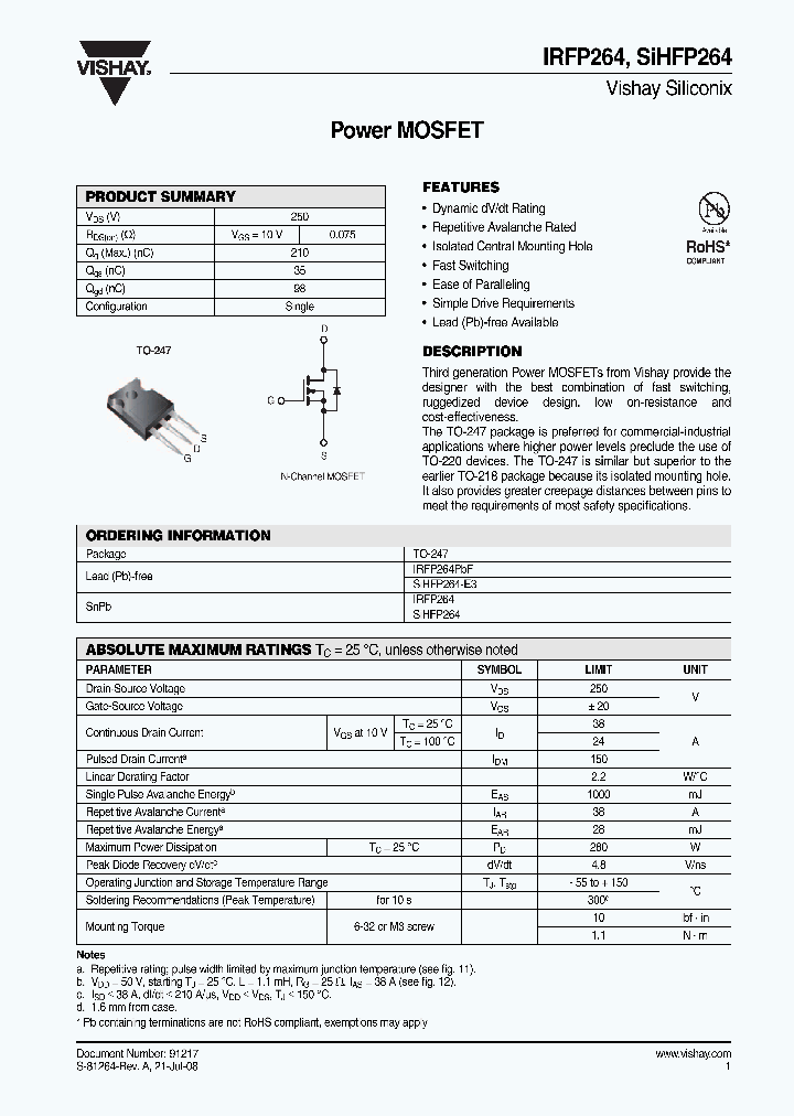 IRFP264_4274120.PDF Datasheet