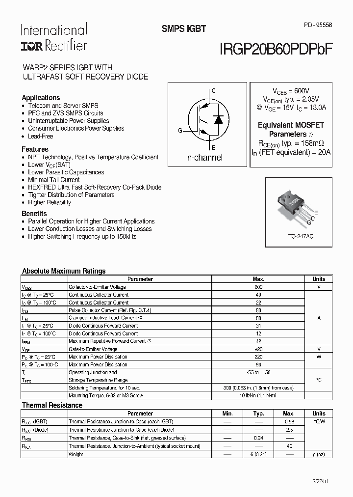 IRGP20B60PDPBF_4168744.PDF Datasheet