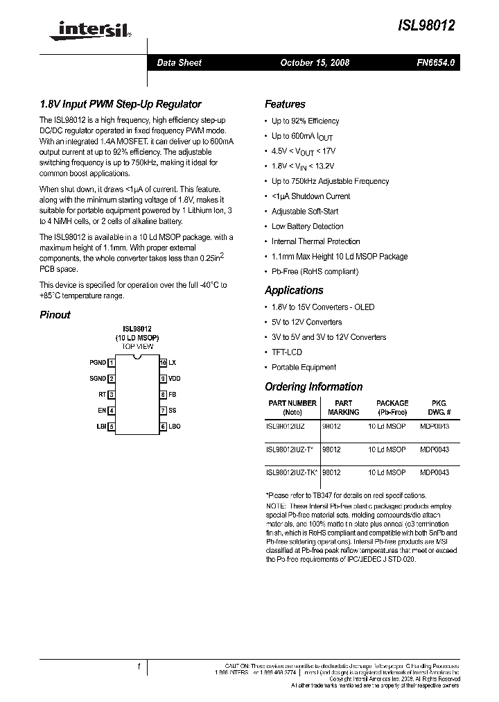 ISL98012_4313985.PDF Datasheet