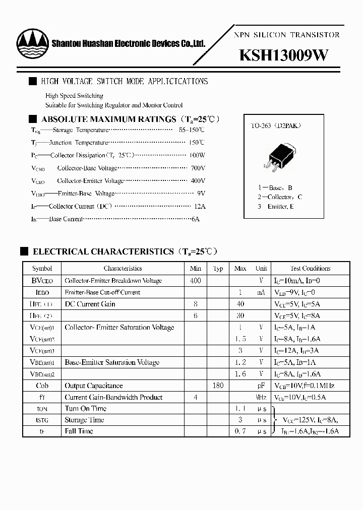 KSH13009W_4635505.PDF Datasheet