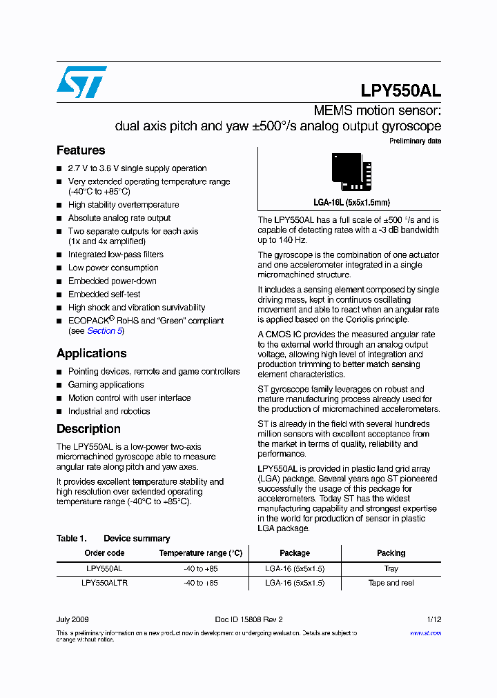 LPY550ALTR_4564861.PDF Datasheet