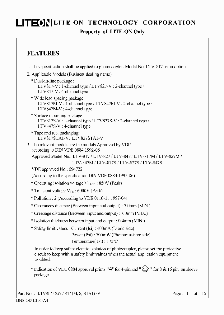 LTV817M-V_4533284.PDF Datasheet