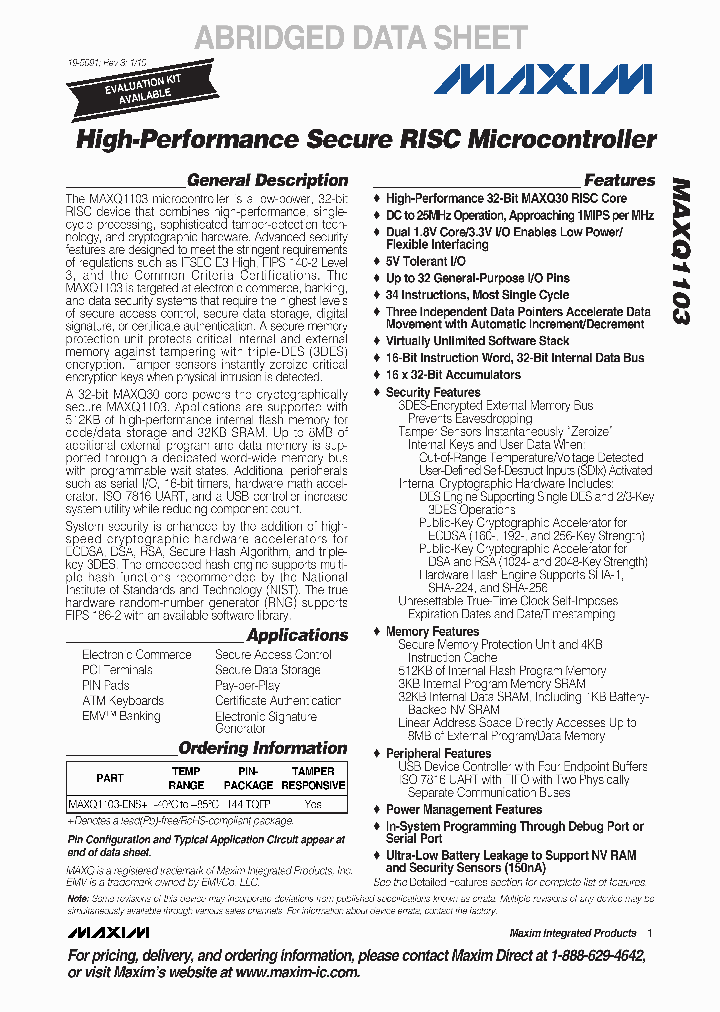 MAXQ1103-ENS_4524924.PDF Datasheet