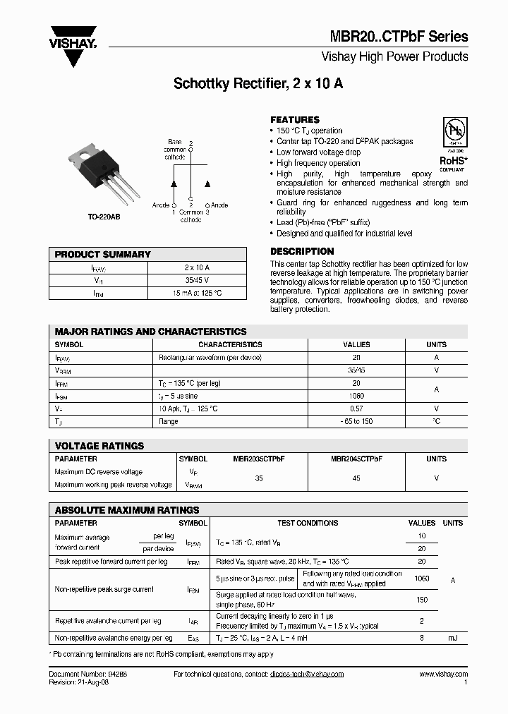 MBR2035CTPBF_4422931.PDF Datasheet