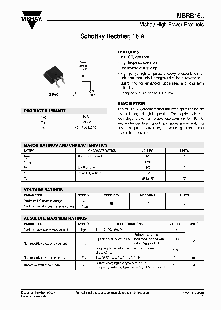 MBRB1645TRL_4342849.PDF Datasheet
