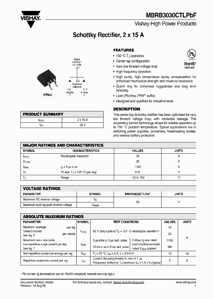 MBRB3030CTLPBF_4264507.PDF Datasheet