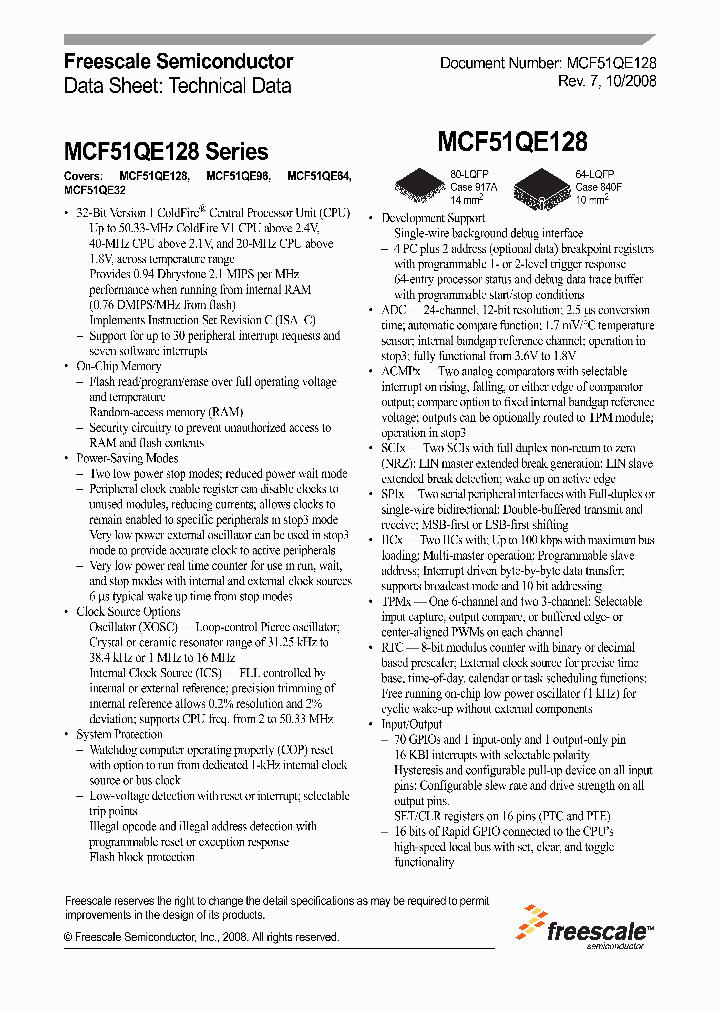 MCF51QE96CLH_4291275.PDF Datasheet