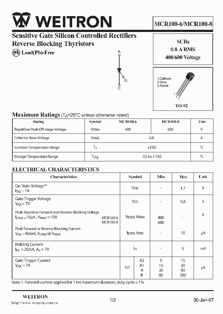 MCR100-6_4595707.PDF Datasheet