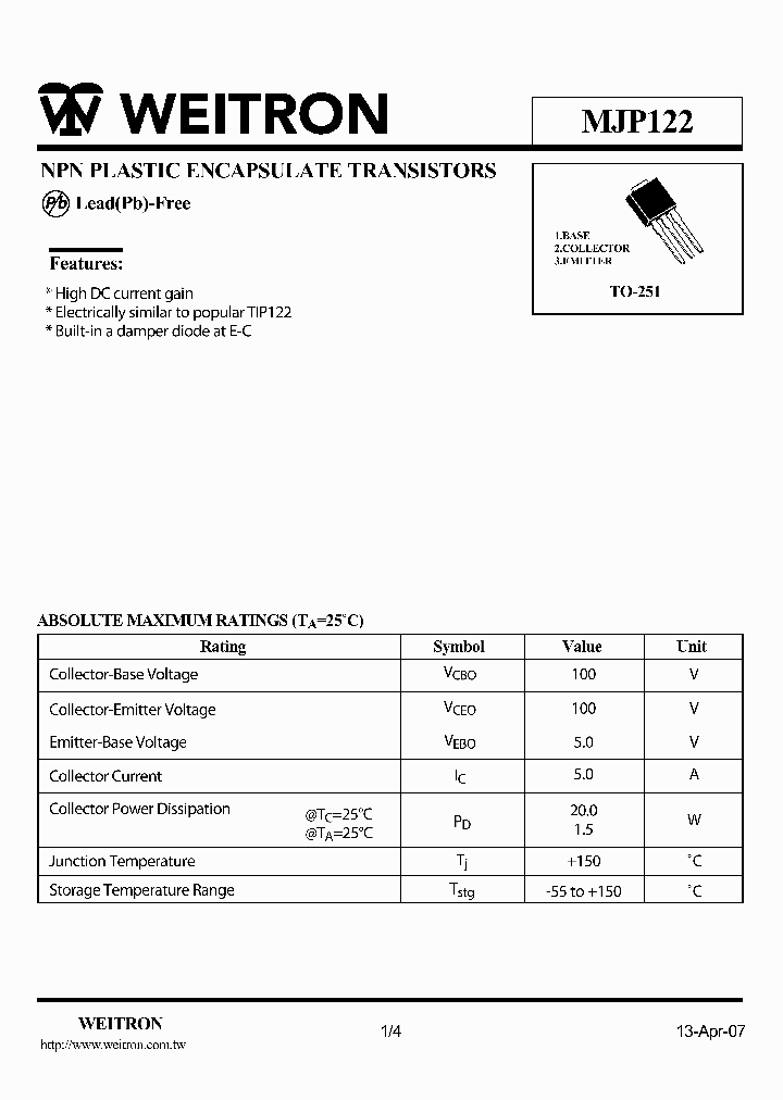 MJP122_4765766.PDF Datasheet