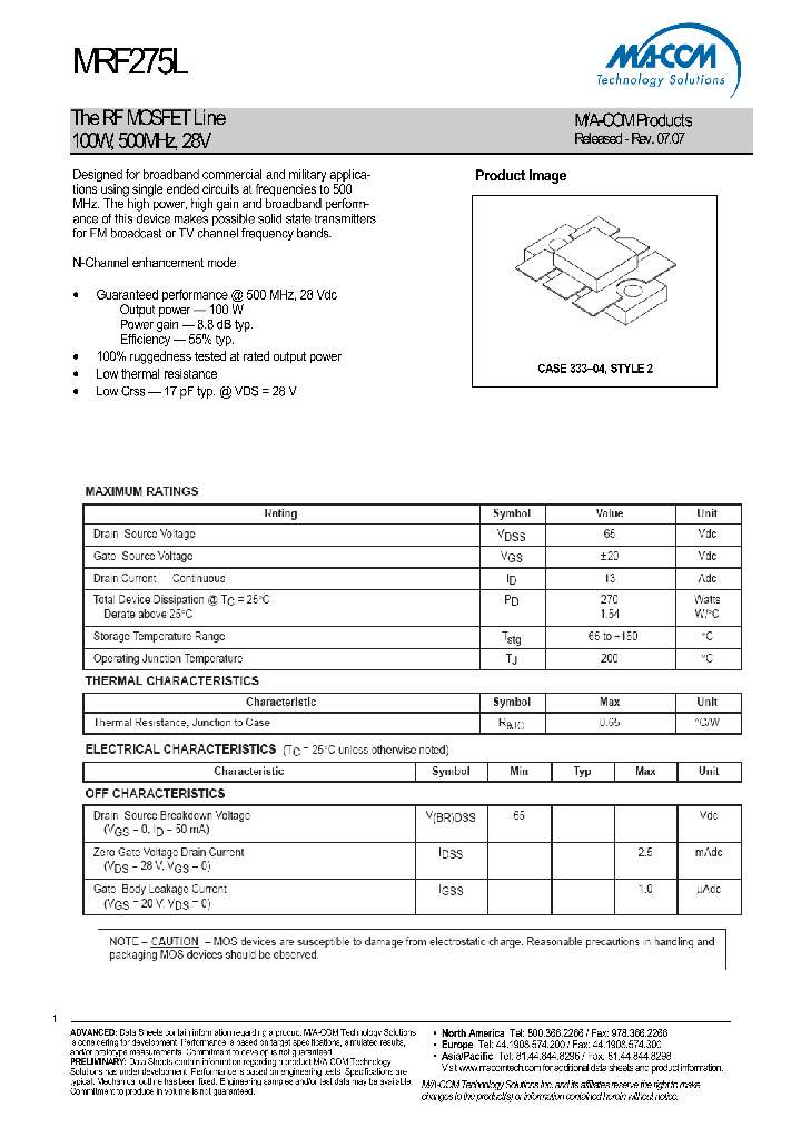 MRF275L_4649733.PDF Datasheet