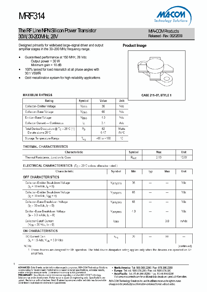 MRF314_4593743.PDF Datasheet
