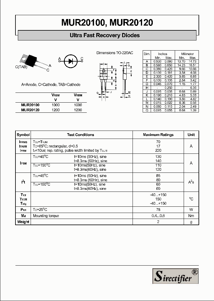 MUR20100_4174383.PDF Datasheet