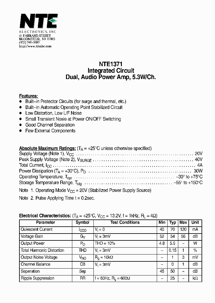 NTE1371_4489335.PDF Datasheet