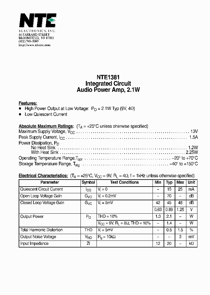 NTE1381_4346965.PDF Datasheet