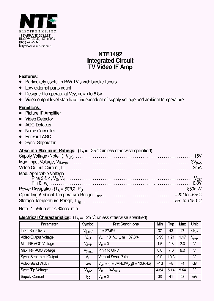 NTE1492_4405902.PDF Datasheet