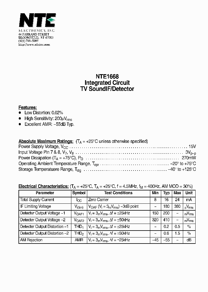 NTE1668_4694079.PDF Datasheet