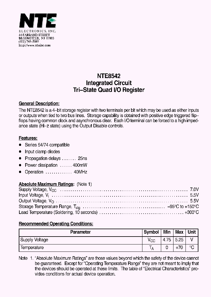 NTE8542_4385330.PDF Datasheet
