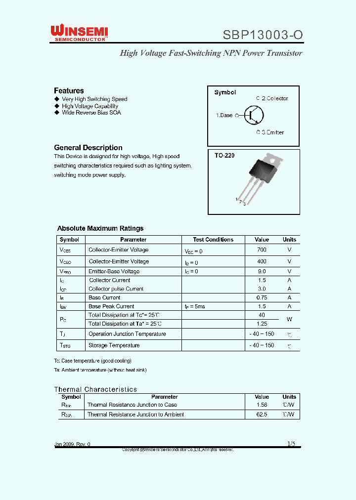SBP13003-O_4893297.PDF Datasheet