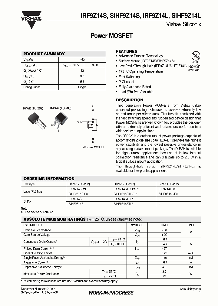 SIHF9Z14L_4255258.PDF Datasheet