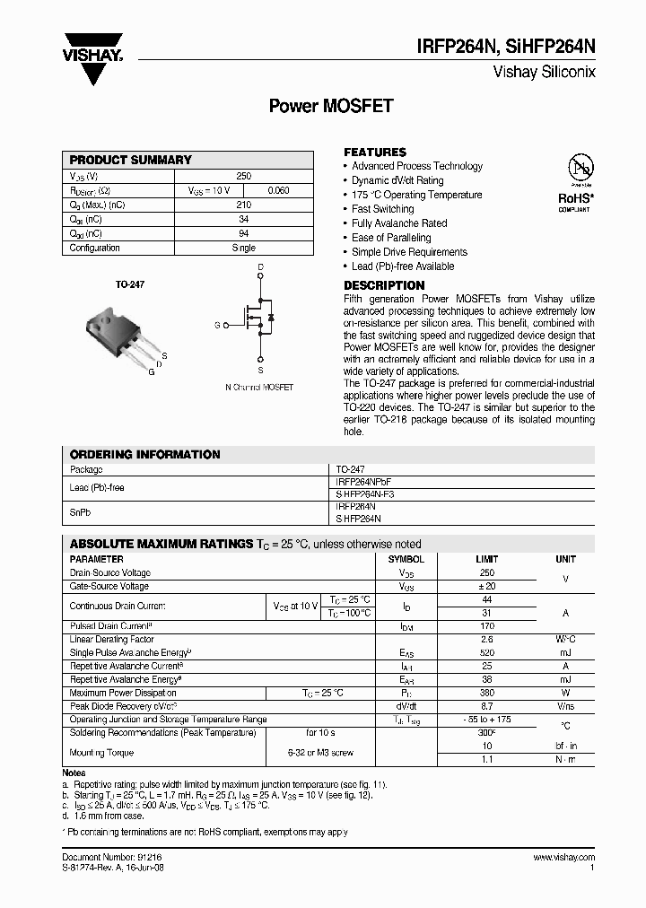 SIHFP264N_4405560.PDF Datasheet