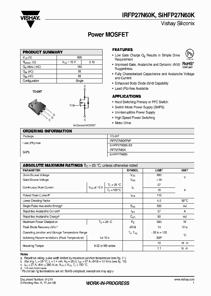 SIHFP27N60K-E3_4377250.PDF Datasheet