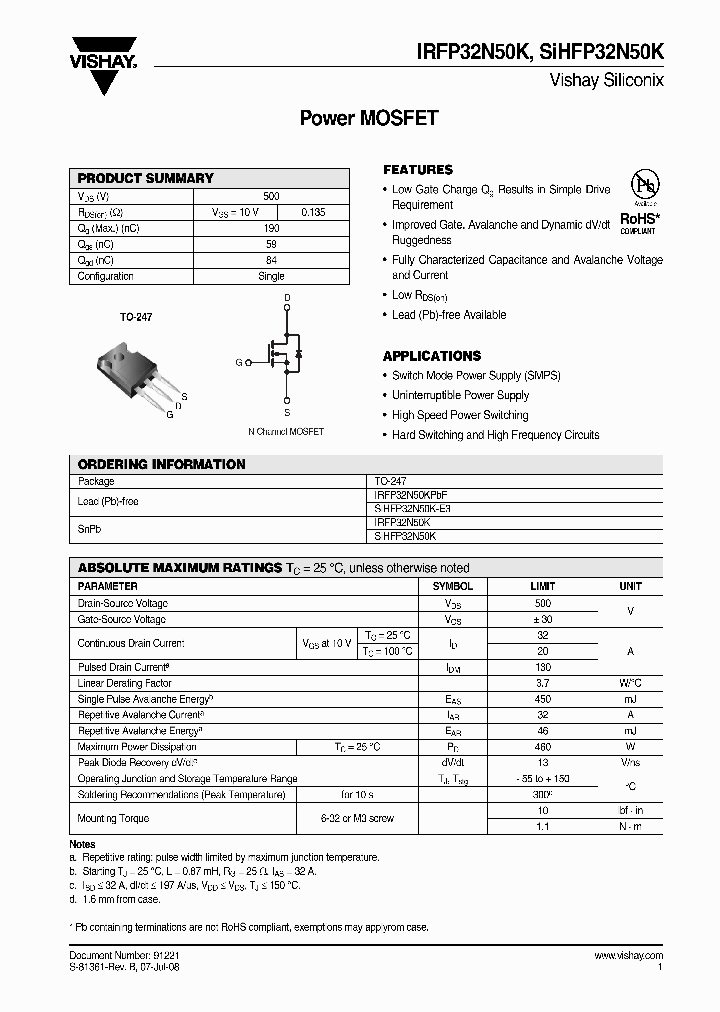 SIHFP32N50K-E3_4786292.PDF Datasheet