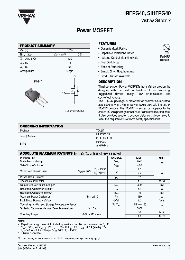 SIHFPG40_4250333.PDF Datasheet