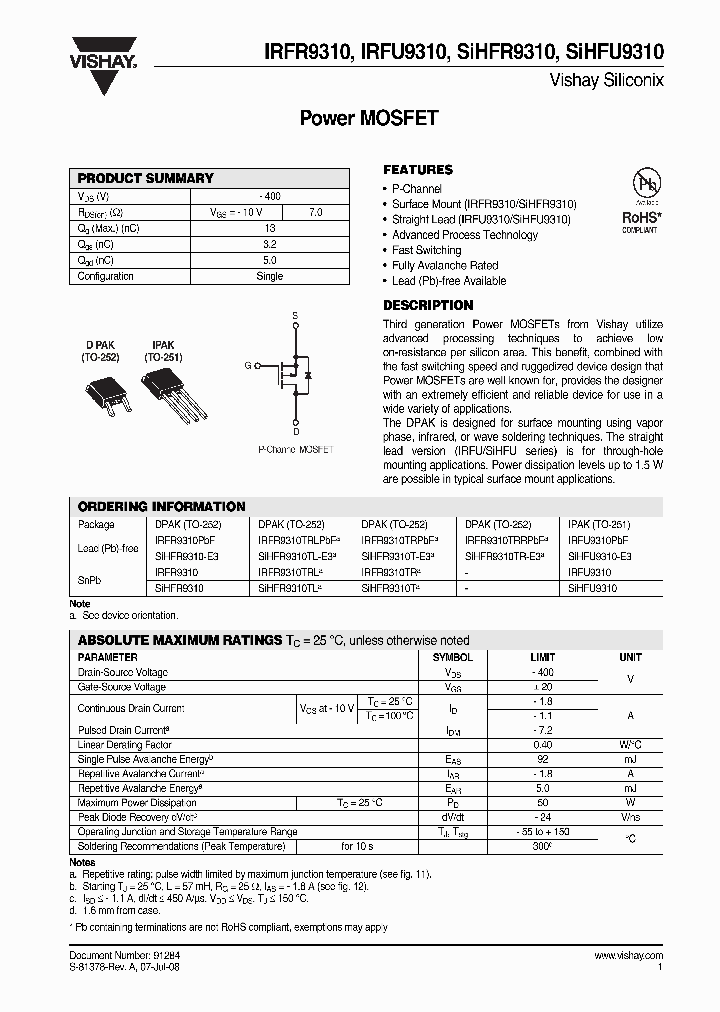 SIHFR9310_4578788.PDF Datasheet